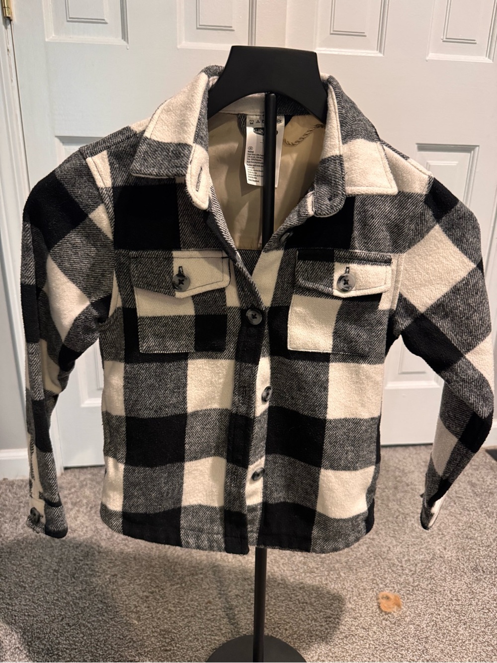 Kids Black & White Buffalo Plaid Button-Front Jacket